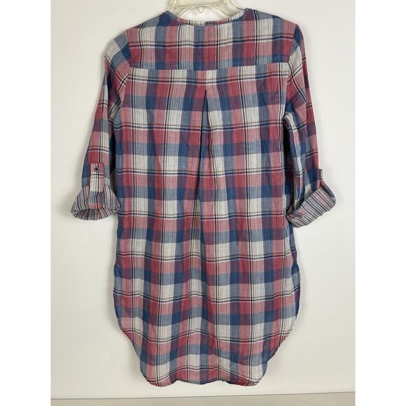 Anthropologie Holding Horses Plaid Tunic Top Popover Size 0 Pink Blue Western - Picture 7 of 10